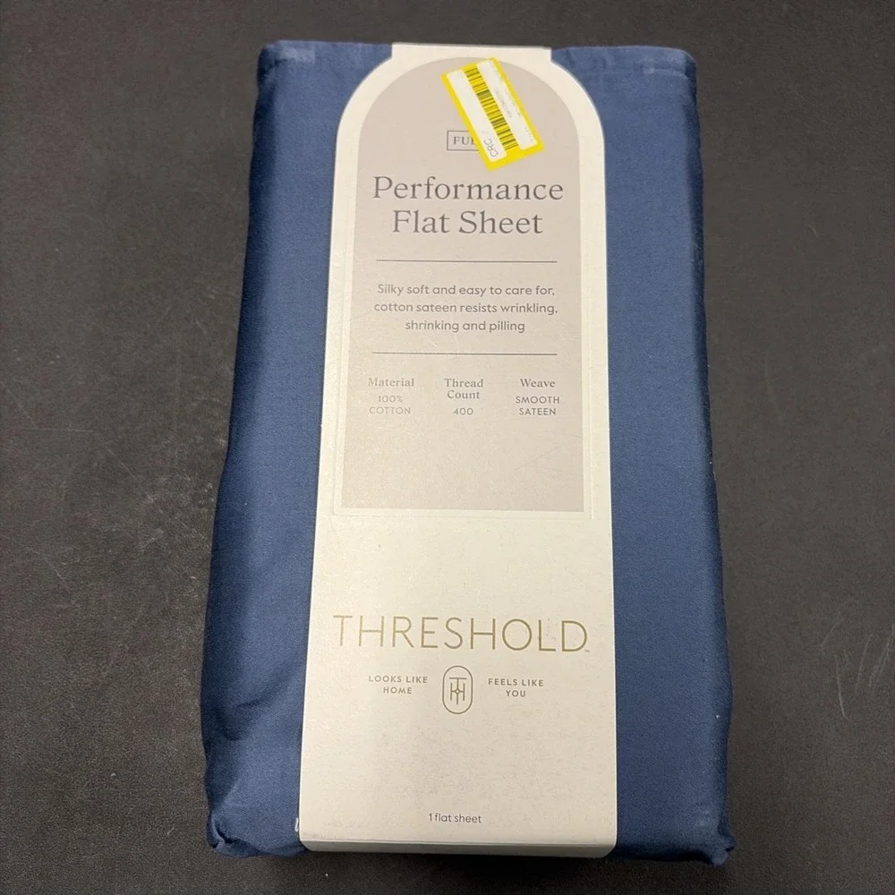 Full 400 Thread Count Performance Flat Sheet Metallic Blue Threshold Cotton 0600